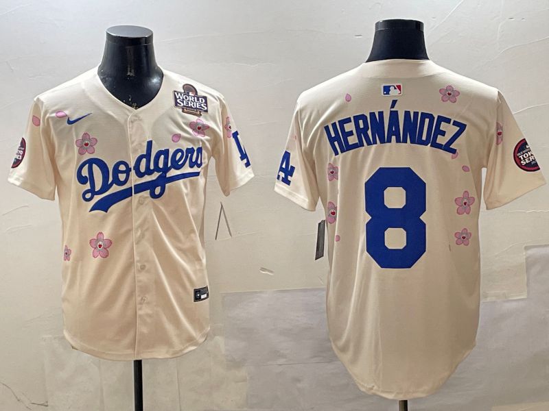 Men Los Angeles Dodgers #8 Hernandez Cream Sakura Edition 2025 Nike MLB Jersey style 3